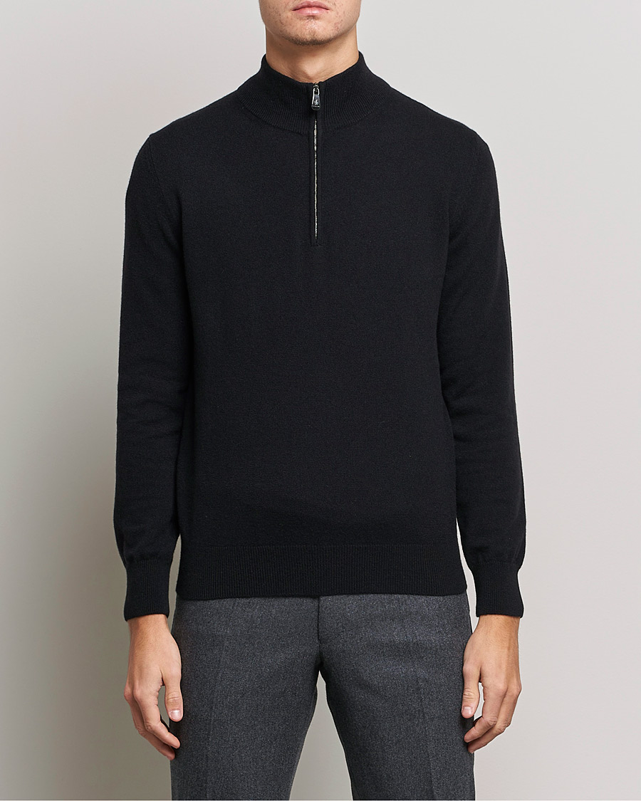 Homme |  | Piacenza Cashmere | Cashmere Half Zip Sweater Black