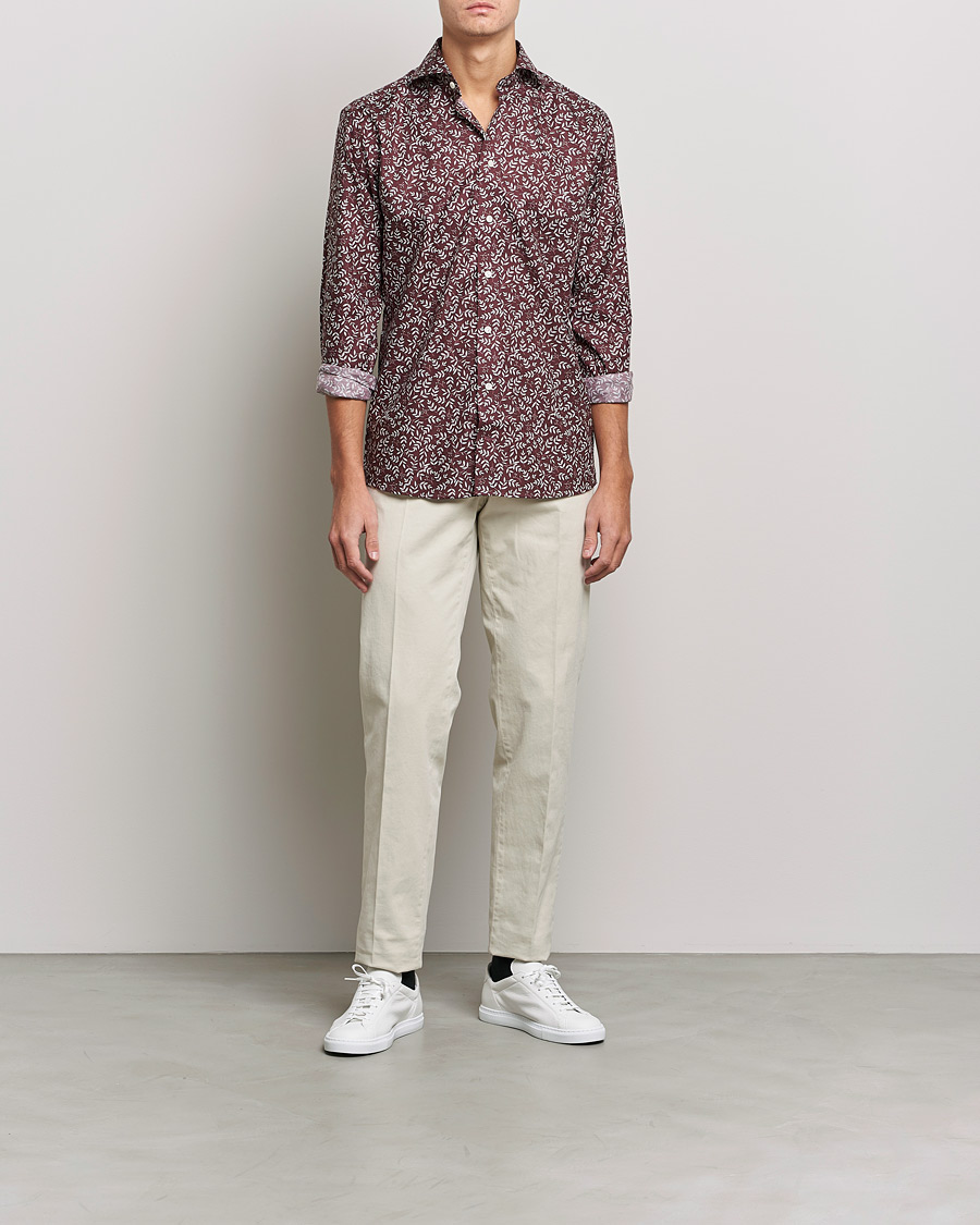 Homme | Chemises | Eton | Twill Melange Shirt Red Floral