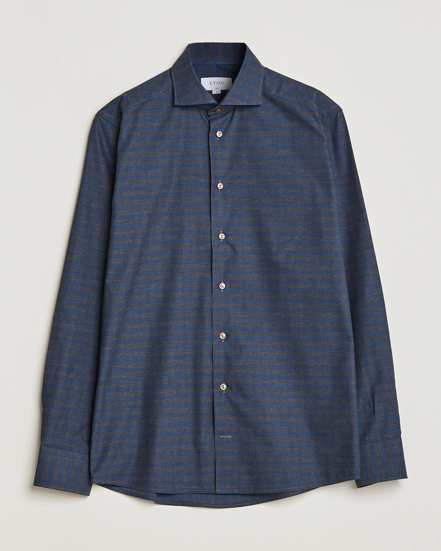 Homme | Chemises | Eton | Fine Twill Melange Shirt Navy Blue Checked