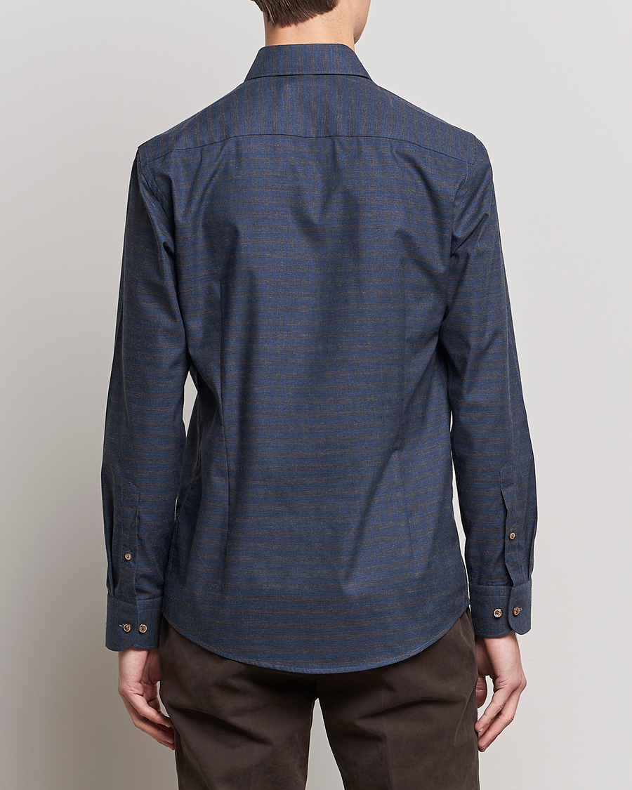Homme | Chemises | Eton | Fine Twill Melange Shirt Navy Blue Checked