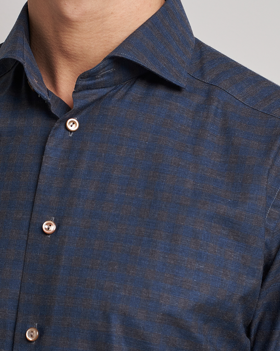 Homme | Chemises | Eton | Fine Twill Melange Shirt Navy Blue Checked