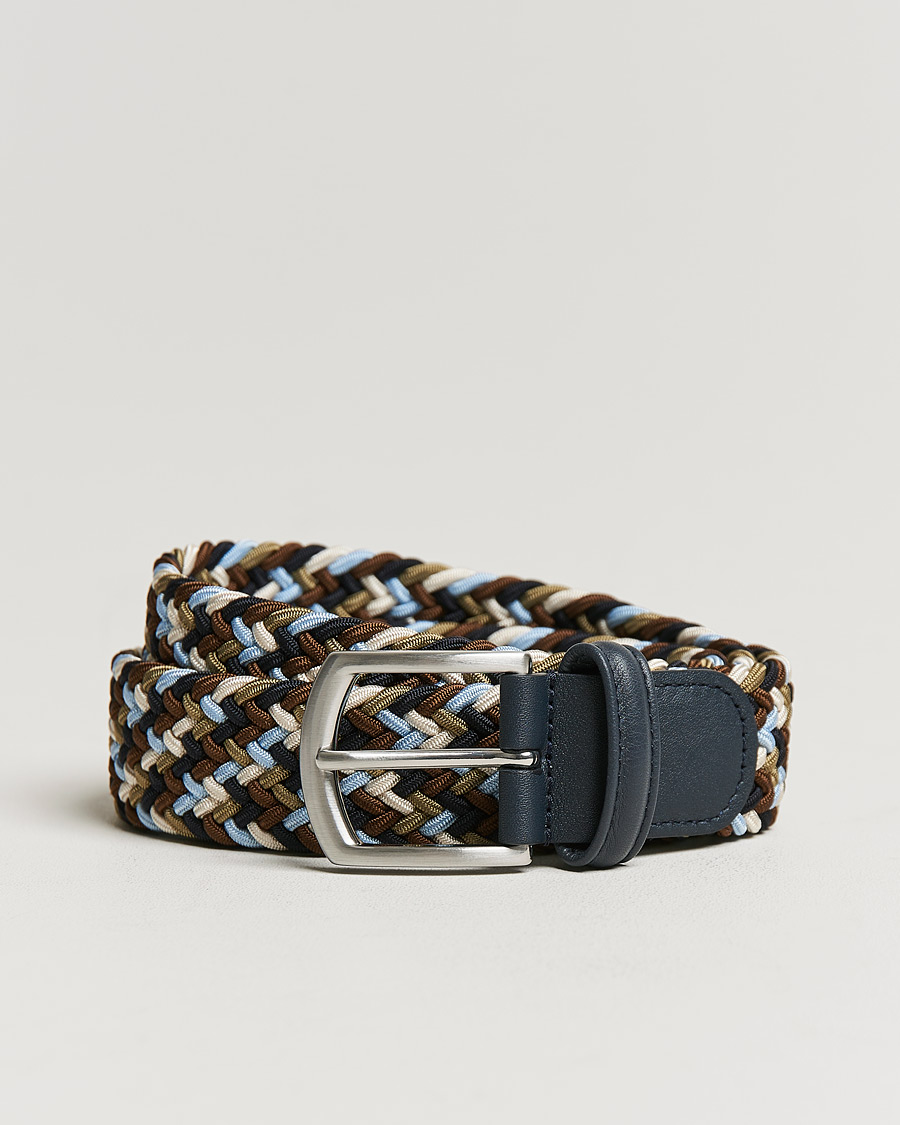 Homme | Ceintures | Anderson's | Stretch Woven 3,5 cm Belt Navy/Green/Brown