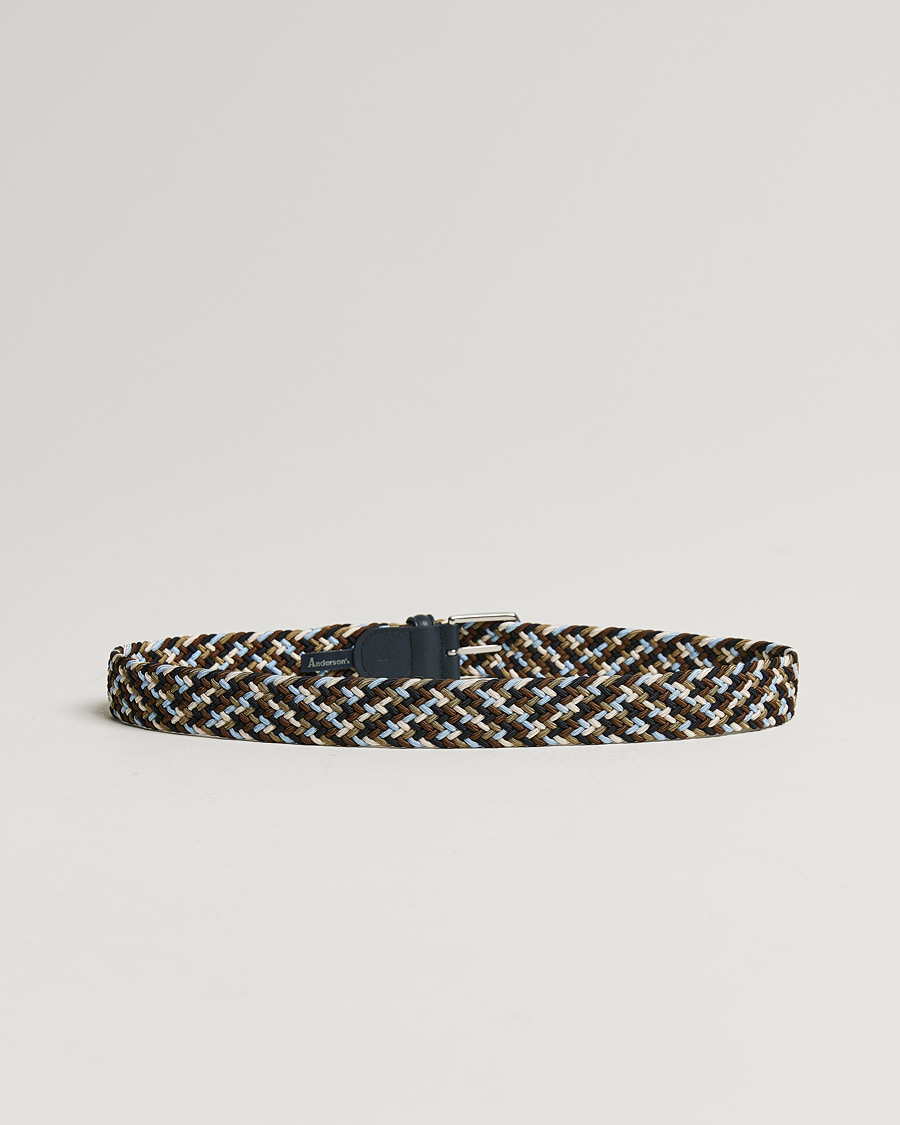 Homme | Anderson's | Anderson's | Stretch Woven 3,5 cm Belt Navy/Green/Brown