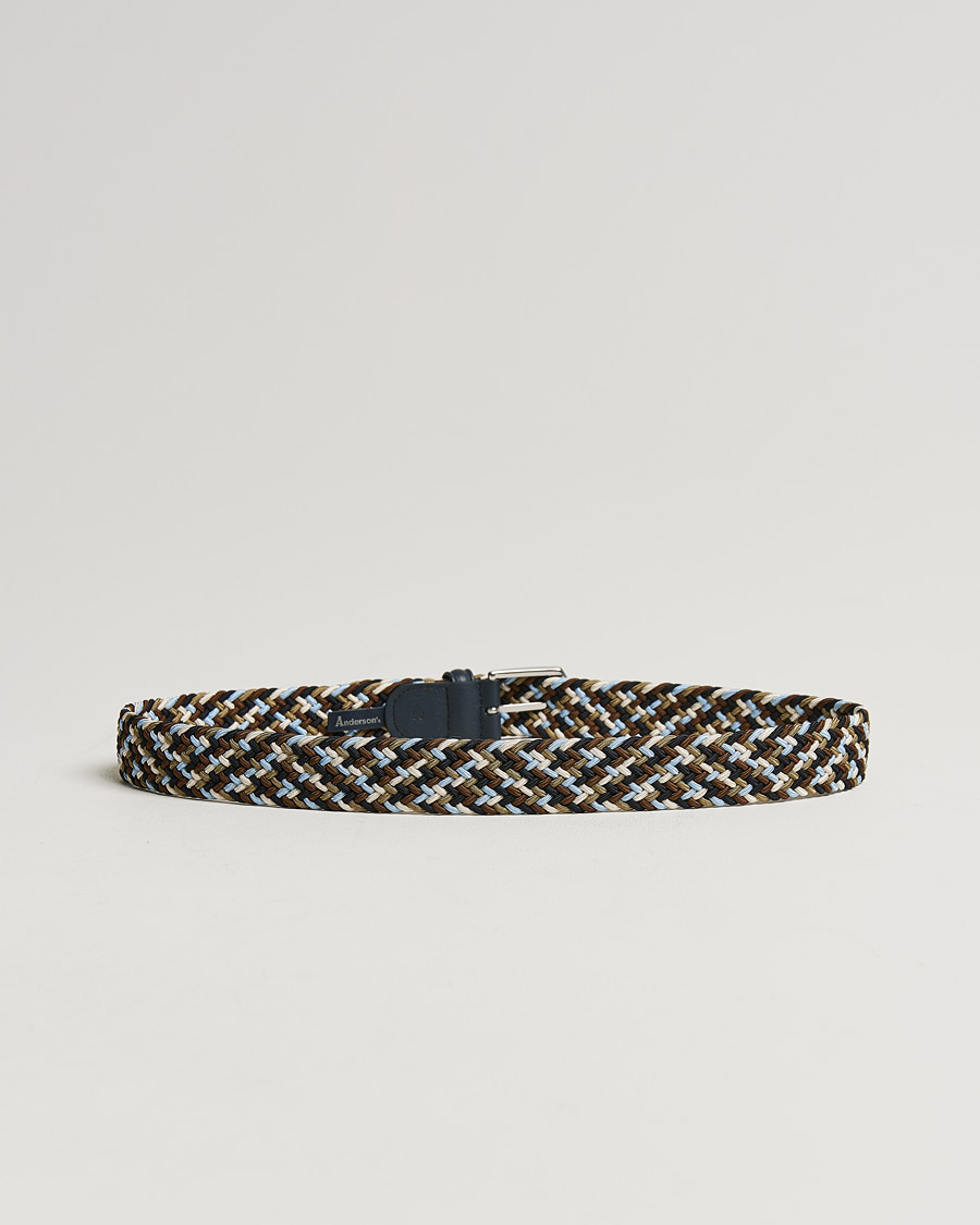 Homme | Ceintures | Anderson's | Stretch Woven 3,5 cm Belt Navy/Green/Brown