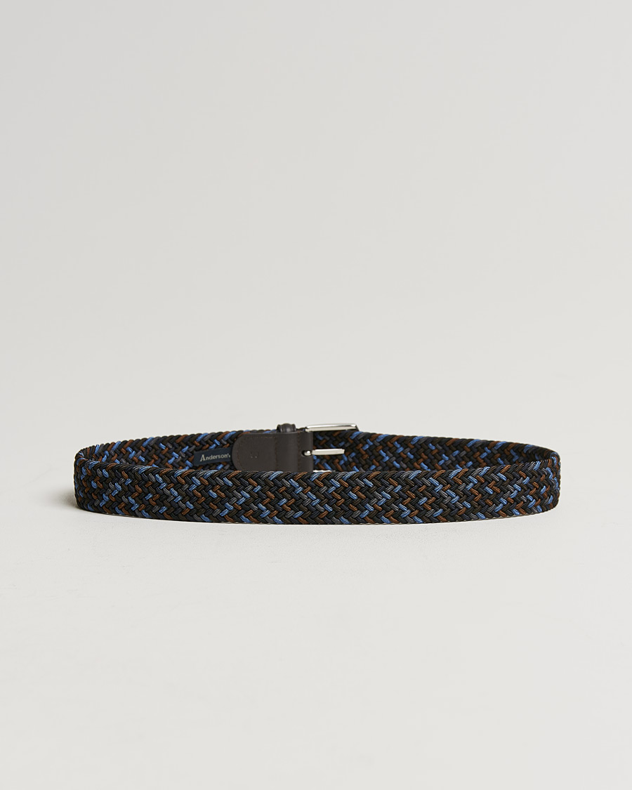 Homme | Accessoires | Anderson's | Stretch Woven 3,5 cm Belt Navy/Brown