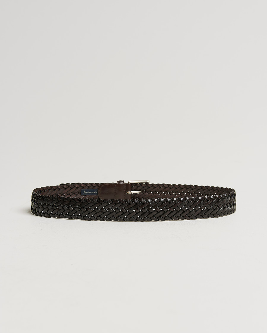 Homme | Ceintures Tissées | Anderson's | Woven Leather 3,5 cm Belt Dark Brown