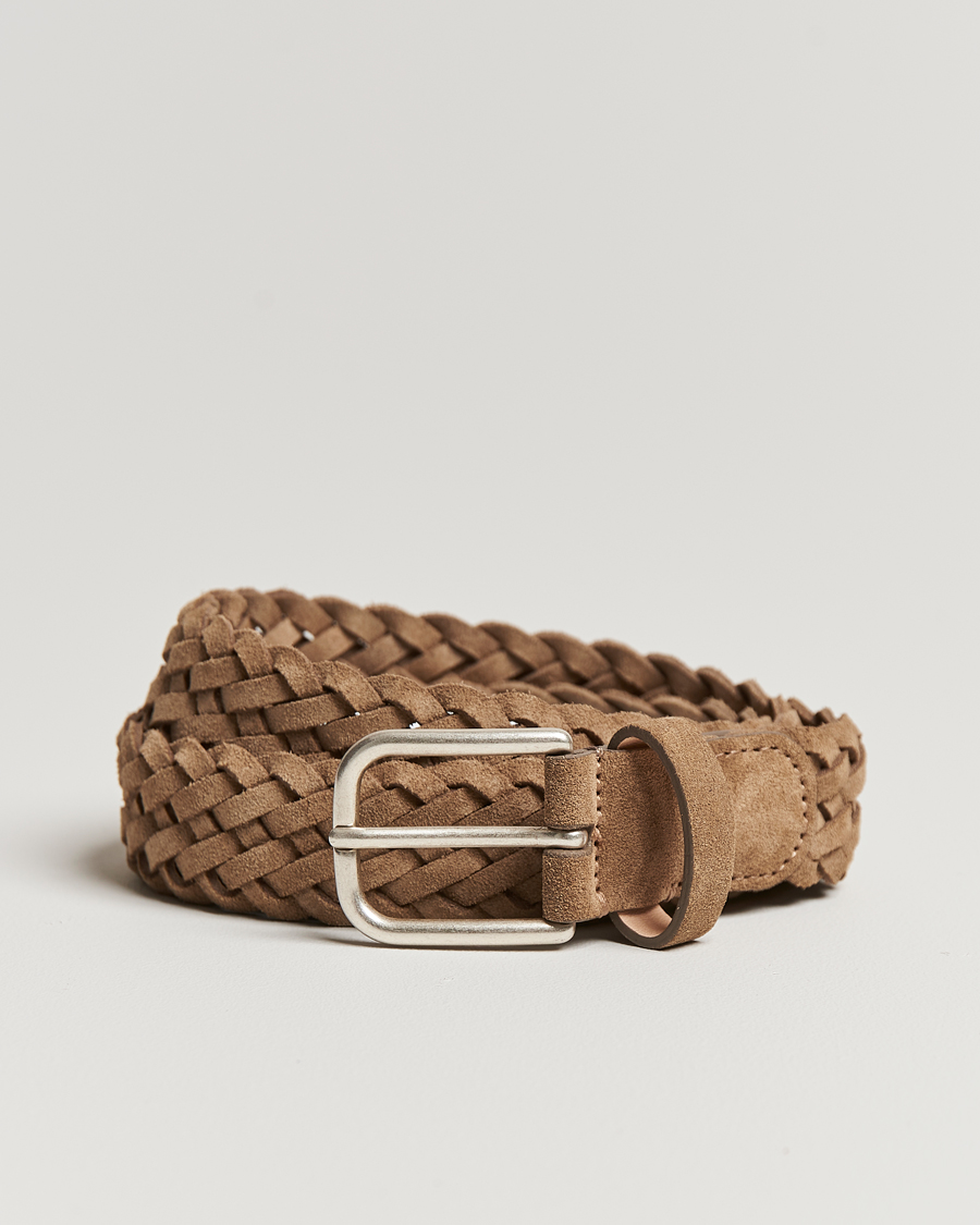 Homme | Ceintures | Anderson's | Woven Suede Belt 3 cm Beige