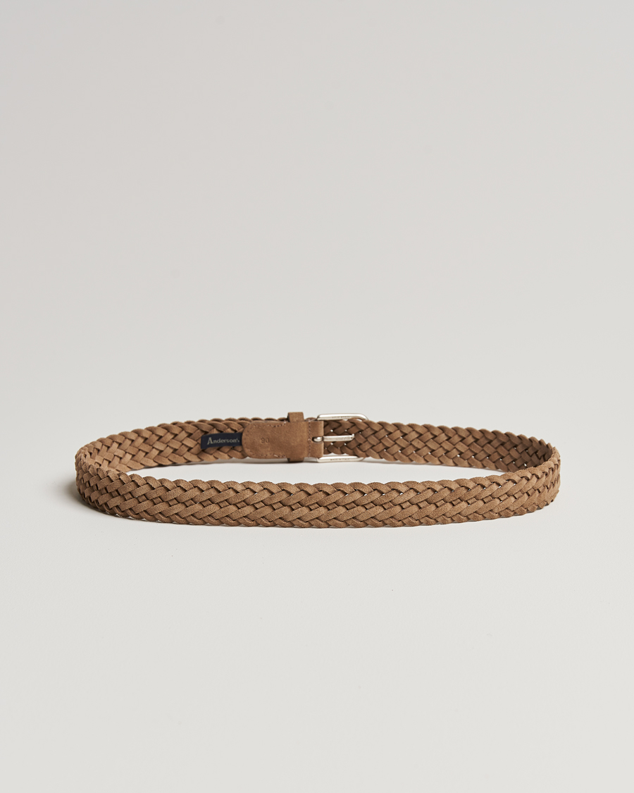 Homme | Ceintures | Anderson's | Woven Suede Belt 3 cm Beige