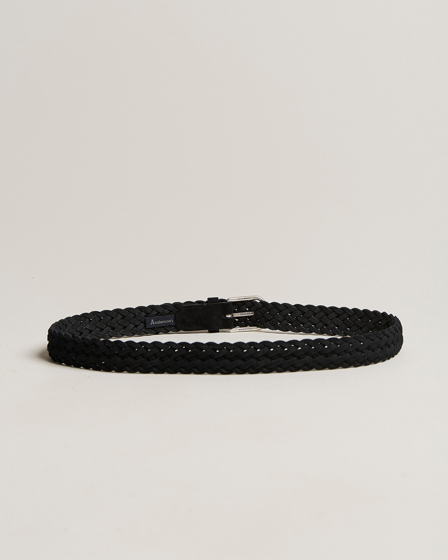Homme | Sections | Anderson's | Woven Suede Belt 3 cm Black