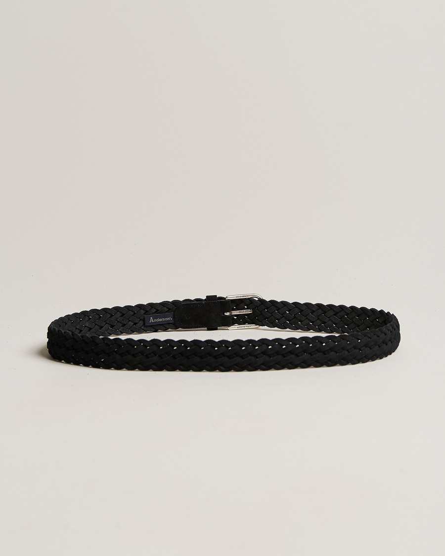 Homme | Ceintures | Anderson's | Woven Suede Belt 3 cm Black