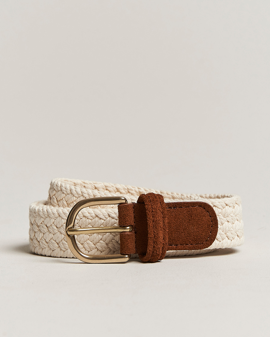 Homme | Anderson's Braided Cotton Casual Belt 3 cm White | Anderson's | Braided Cotton Casual Belt 3 cm White