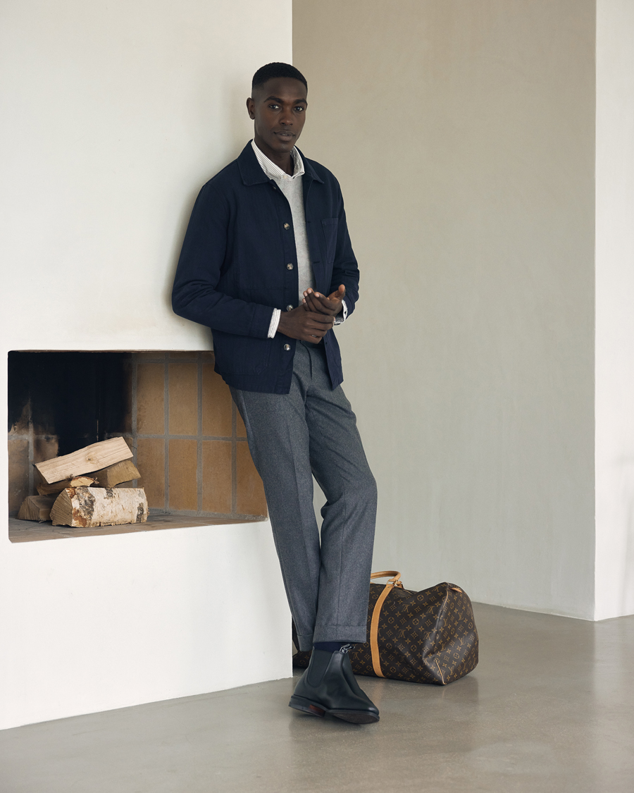 Homme | Chemises | A Day's March | Herringbone Overshirt Navy