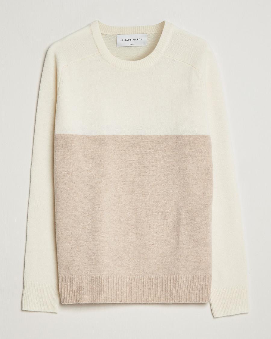Homme | Pulls Et Tricots | A Day's March | Brodick Block Lambswool Sweater Sand/Off White