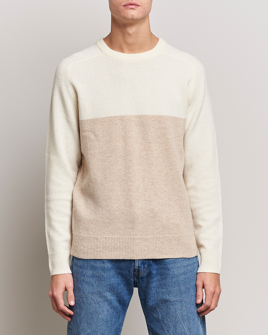 Homme | Pulls Et Tricots | A Day's March | Brodick Block Lambswool Sweater Sand/Off White