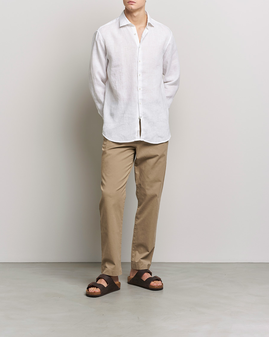 Homme | Chemises | Stenströms | Fitted Body Cut Away Linen Shirt White