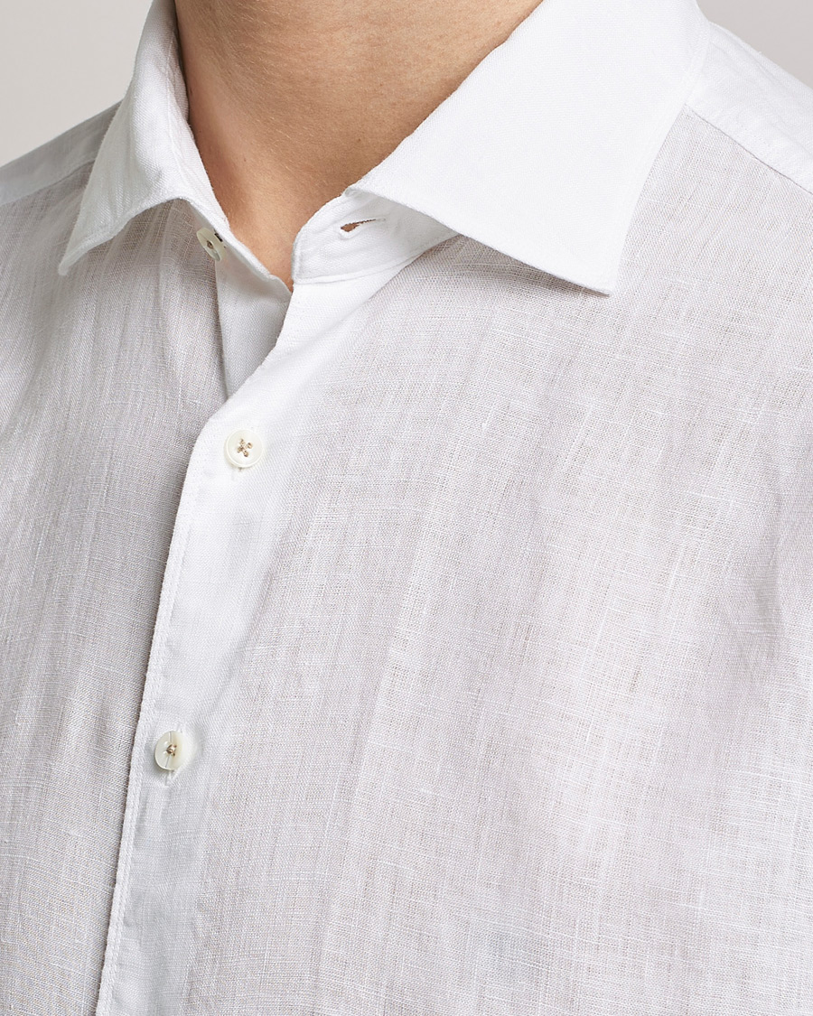 Homme | Chemises | Stenströms | Fitted Body Cut Away Linen Shirt White