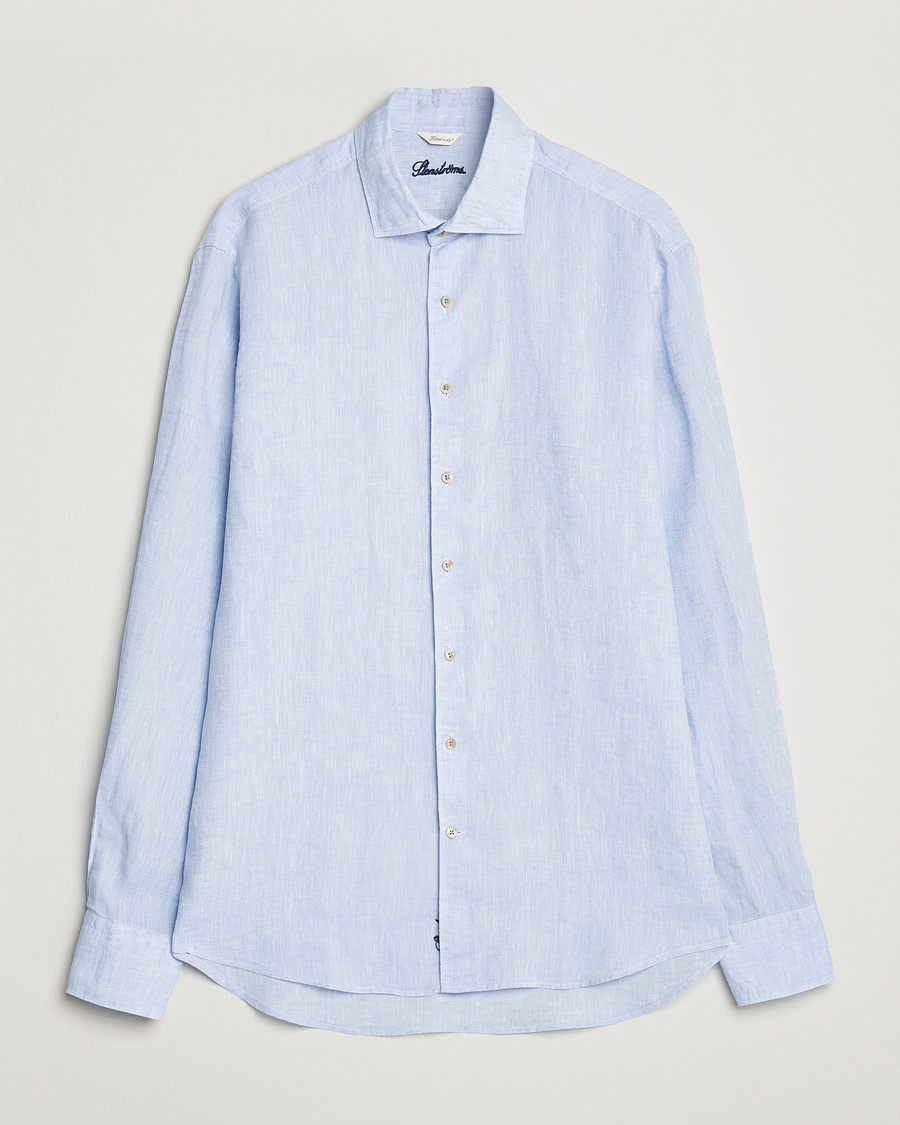 Homme | Chemises | Stenströms | Fitted Body Cut Away Linen Shirt Light Blue