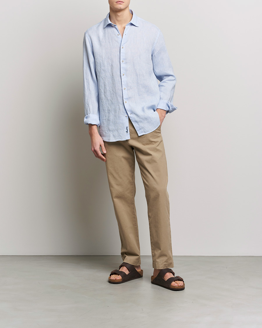 Homme | Chemises | Stenströms | Fitted Body Cut Away Linen Shirt Light Blue