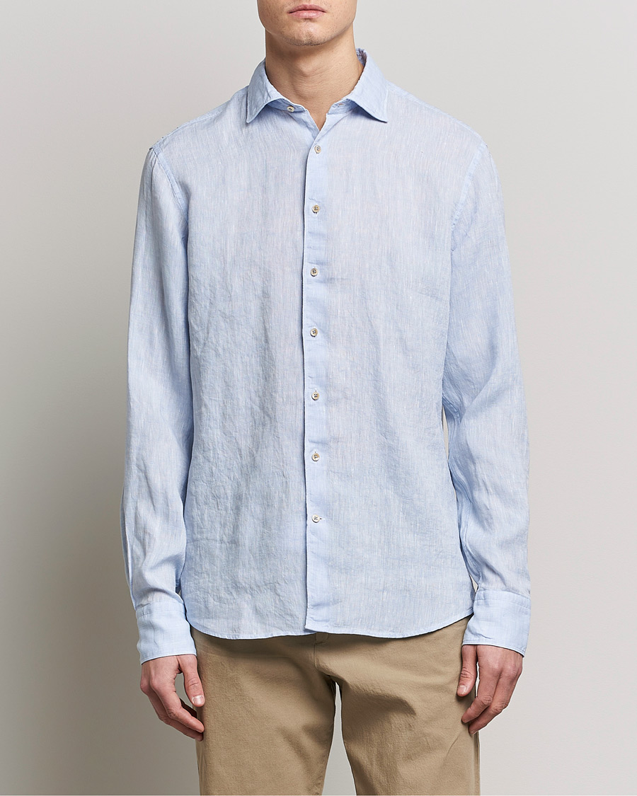 Homme | Chemises | Stenströms | Fitted Body Cut Away Linen Shirt Light Blue