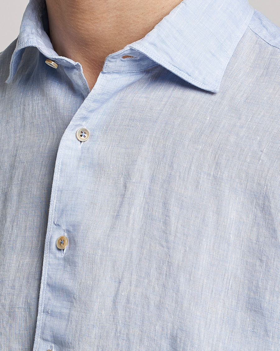 Homme | Chemises | Stenströms | Fitted Body Cut Away Linen Shirt Light Blue