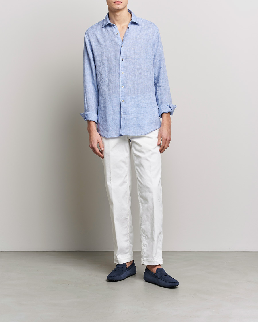 Homme | Chemises | Stenströms | Fitted Body Cut Away Linen Shirt Blue