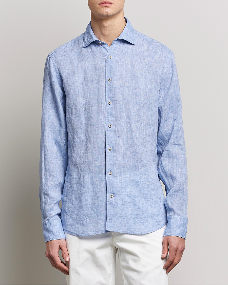 Homme | Chemises | Stenströms | Fitted Body Cut Away Linen Shirt Blue