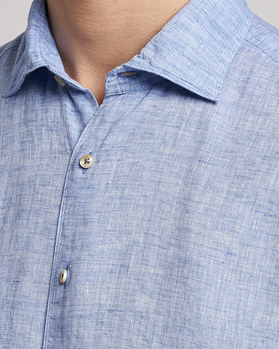 Homme | Chemises | Stenströms | Fitted Body Cut Away Linen Shirt Blue