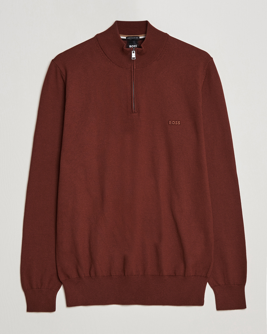Homme | Pulls Et Tricots | BOSS BLACK | Padro Merino Knitted Half Zip Medium Brown