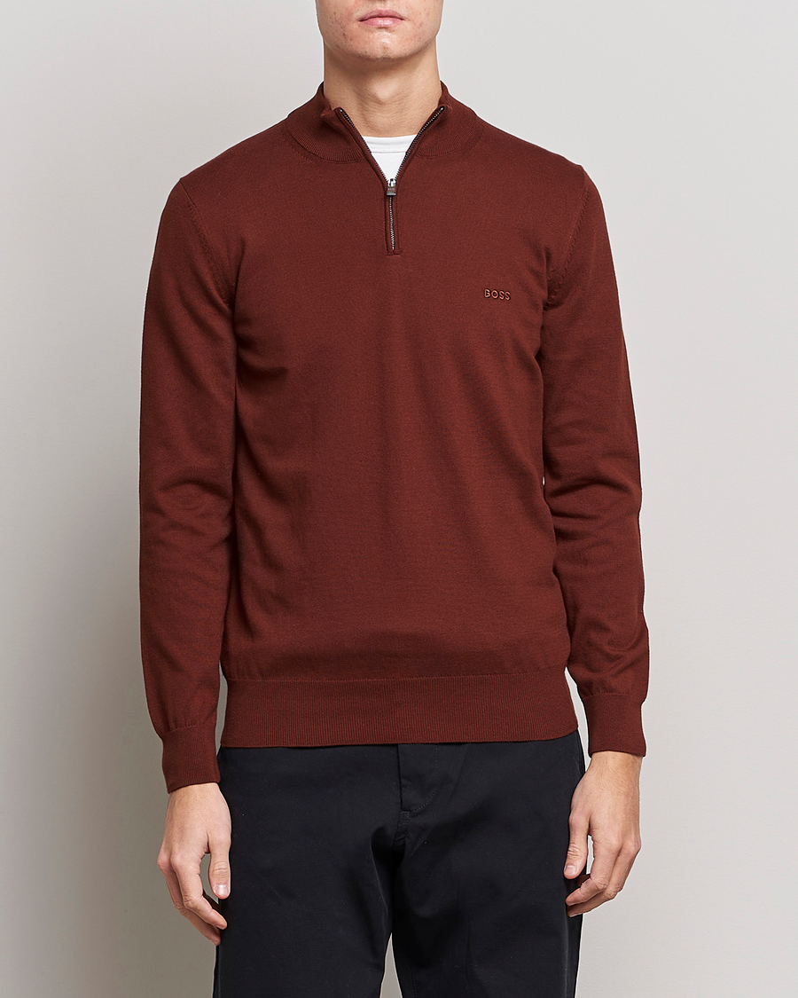 Homme | Pulls Et Tricots | BOSS BLACK | Padro Merino Knitted Half Zip Medium Brown