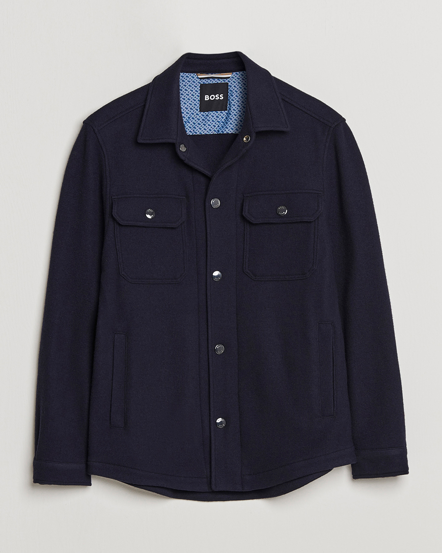 Homme | Chemises | BOSS BLACK | Carper Wool Overshirt Dark Blue