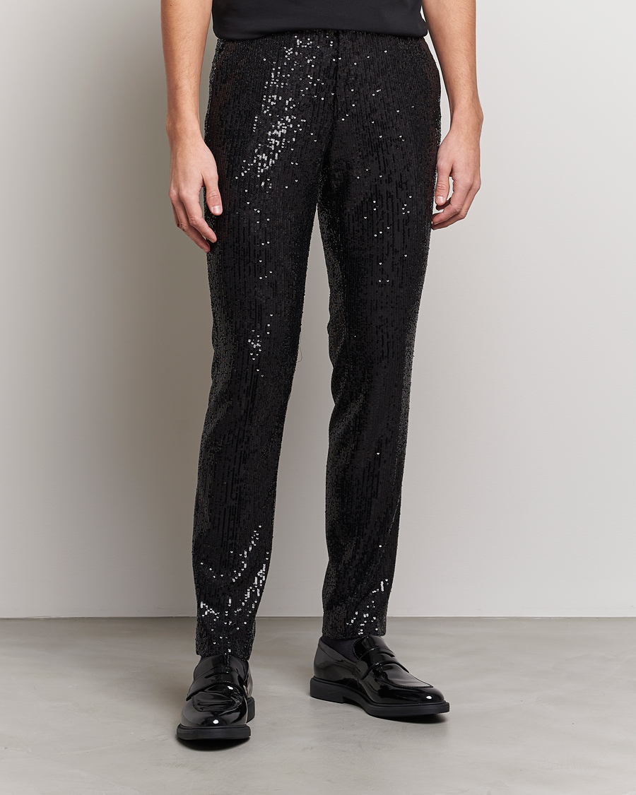 Homme | Pantalons | HUGO | Hesten Shiny Tuxedo Trousers Black