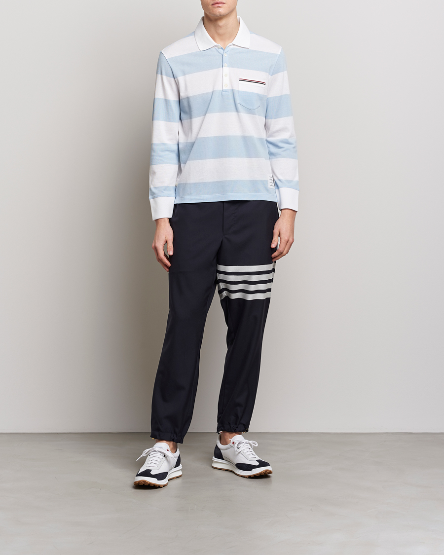 Homme | Pulls Et Tricots | Thom Browne | Rugby Stripe Long Sleeve Polo Light Blue