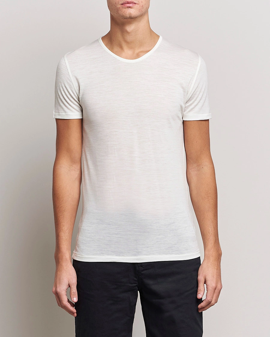 Homme |  | Zimmerli of Switzerland | Wool/Silk Crew Neck T-Shirt Ecru