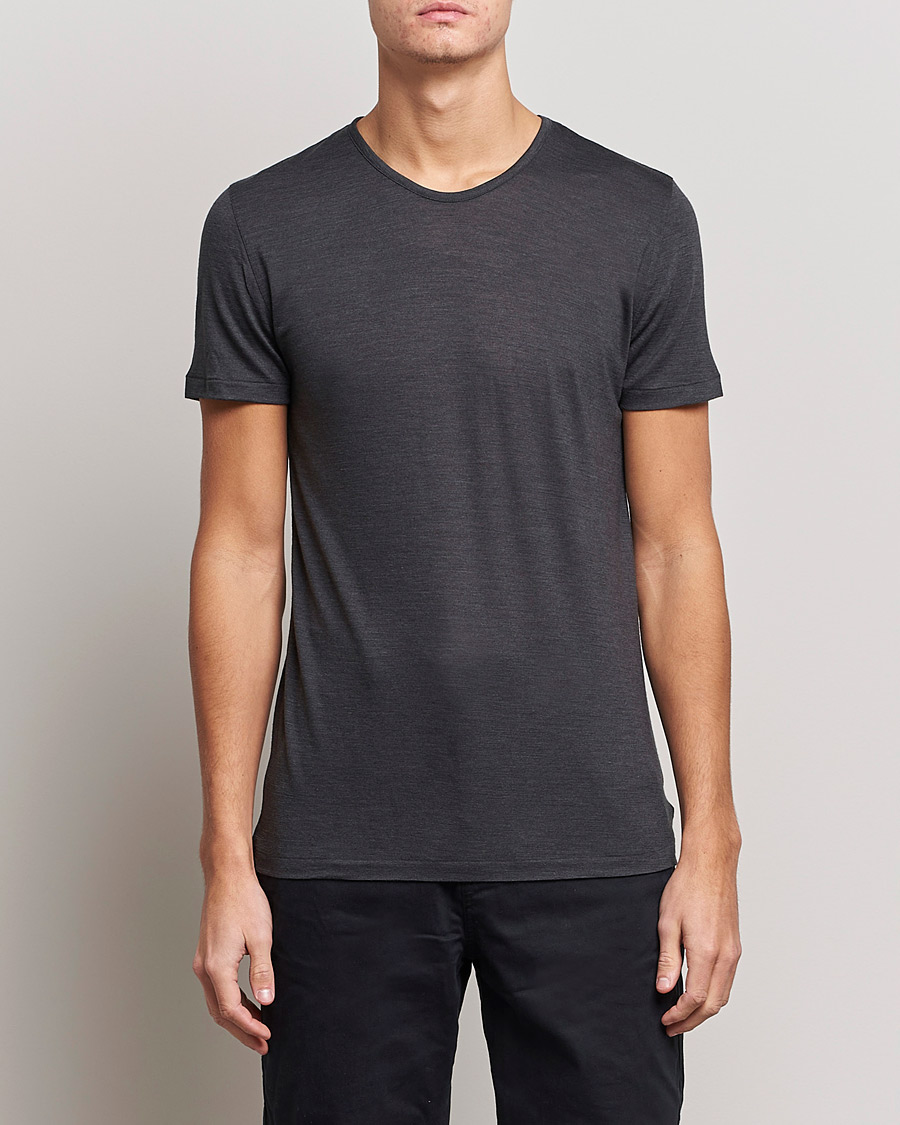 Men |  | Zimmerli of Switzerland | Wool/Silk Crew Neck T-Shirt Charcoal