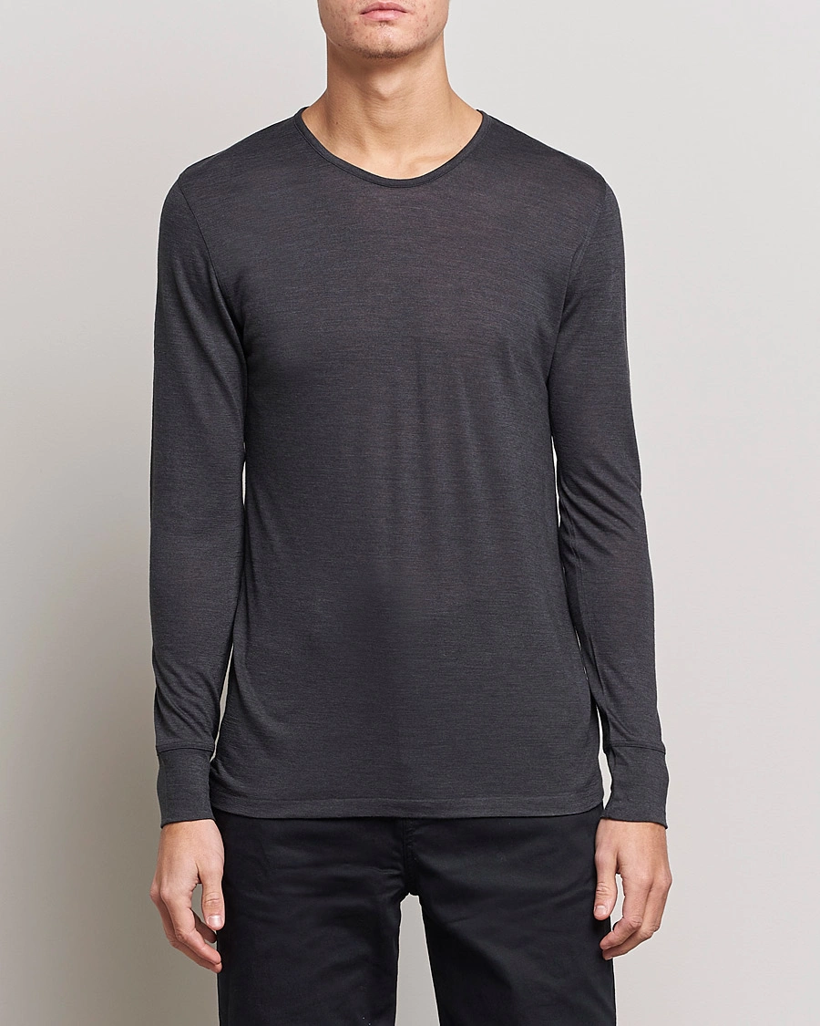 Homme | Zimmerli of Switzerland | Zimmerli of Switzerland | Wool/Silk Long Sleeve T-Shirt Charcoal