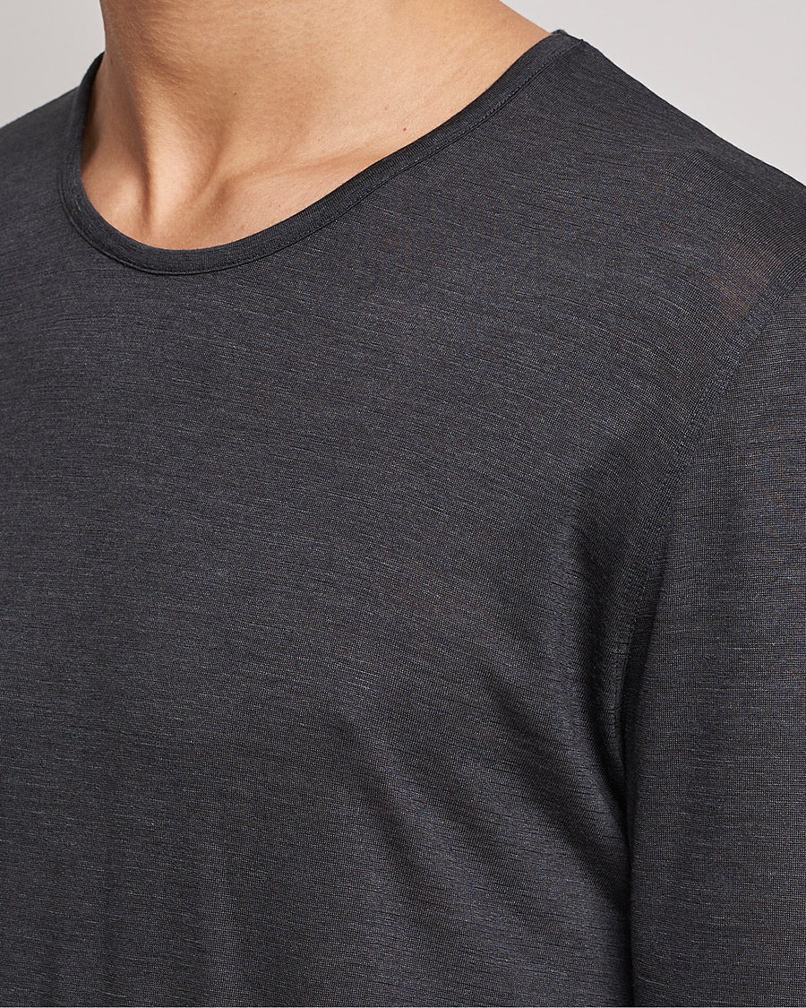 Homme | T-shirts | Zimmerli of Switzerland | Wool/Silk Long Sleeve T-Shirt Charcoal