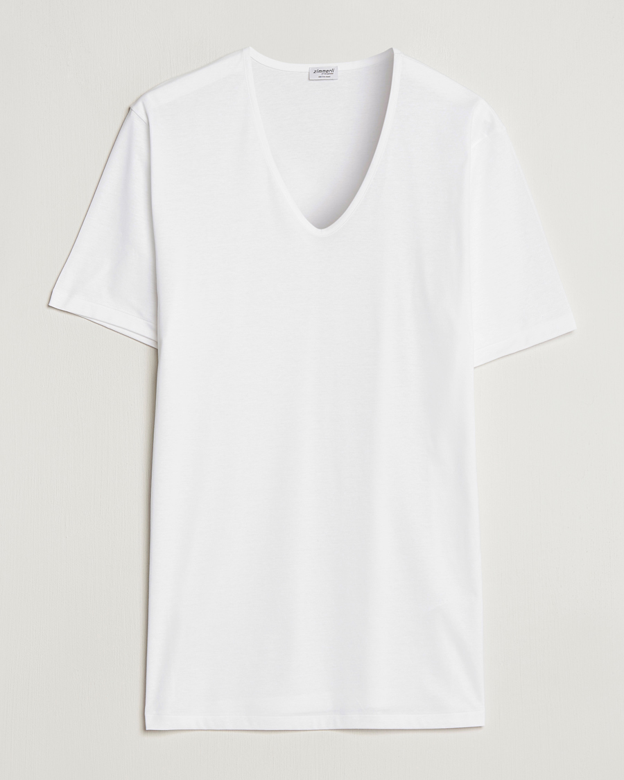 Homme | T-shirts | Zimmerli of Switzerland | Sea Island Cotton V-Neck T-Shirt White