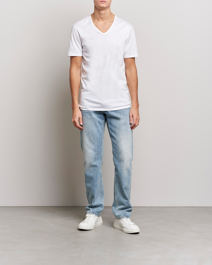 Homme | T-shirts | Zimmerli of Switzerland | Sea Island Cotton V-Neck T-Shirt White