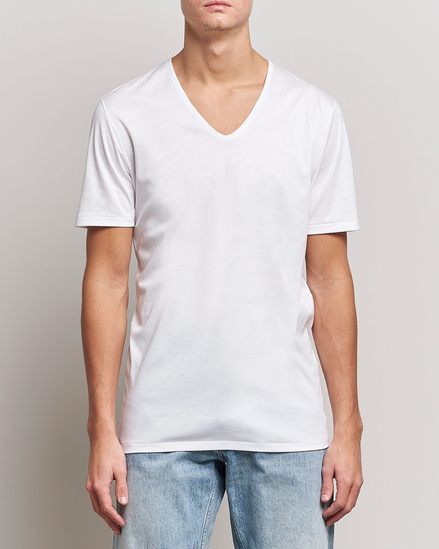 Homme | T-shirts | Zimmerli of Switzerland | Sea Island Cotton V-Neck T-Shirt White