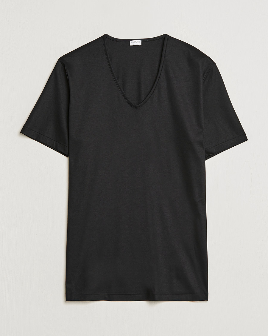 Homme | T-shirts | Zimmerli of Switzerland | Sea Island Cotton V-Neck T-Shirt Black