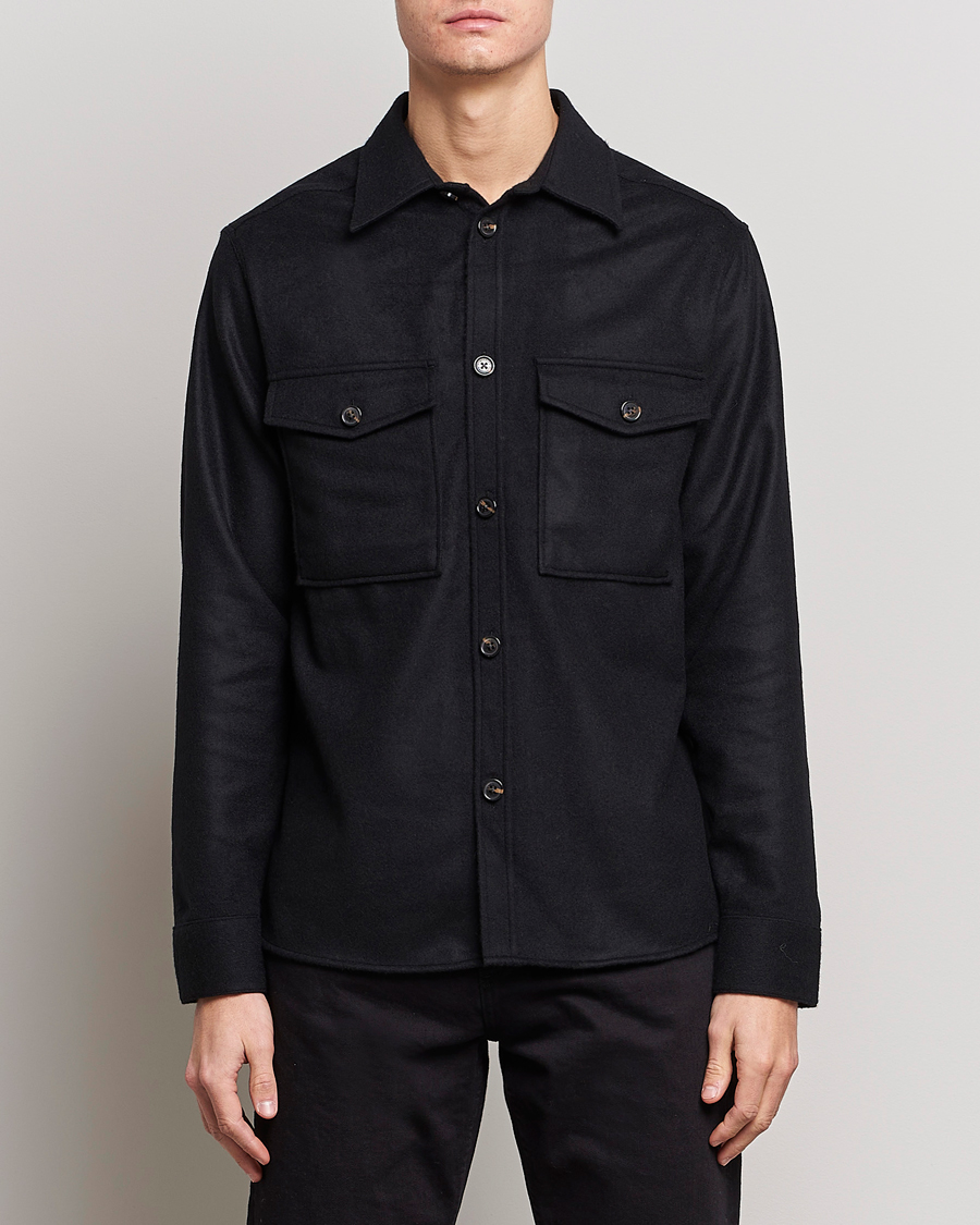Homme | Chemises | J.Lindeberg | Silas Regular Wool Mix Overshirt Black