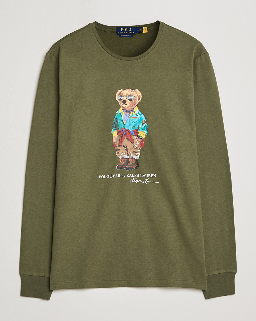 Homme | T-shirts | Polo Ralph Lauren | Printed Bear Crew Neck Long Sleeve T-Shirt Dark Sage