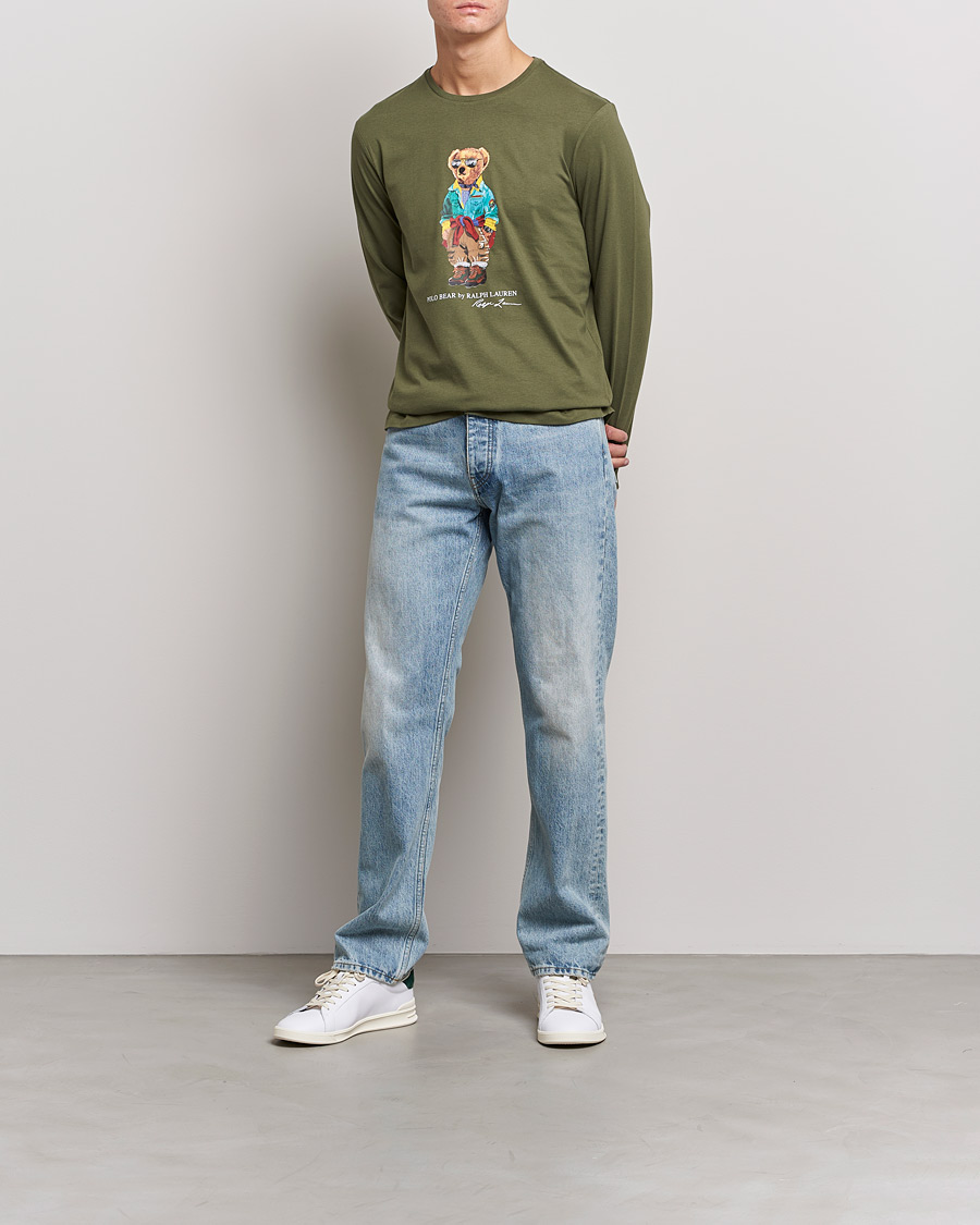 Homme | T-shirts | Polo Ralph Lauren | Printed Bear Crew Neck Long Sleeve T-Shirt Dark Sage