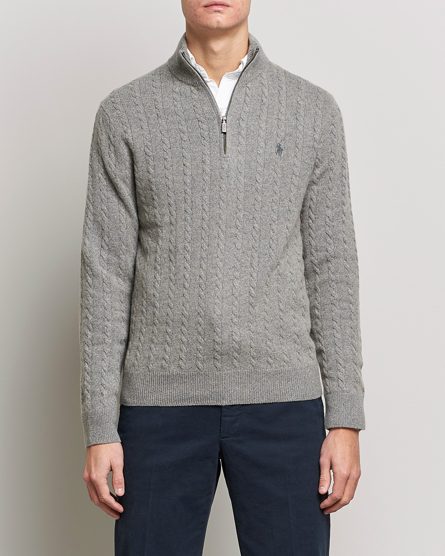 Homme | Pulls Et Tricots | Polo Ralph Lauren | Cotton/Wool Cable Half-Zip Fawn Grey Heather