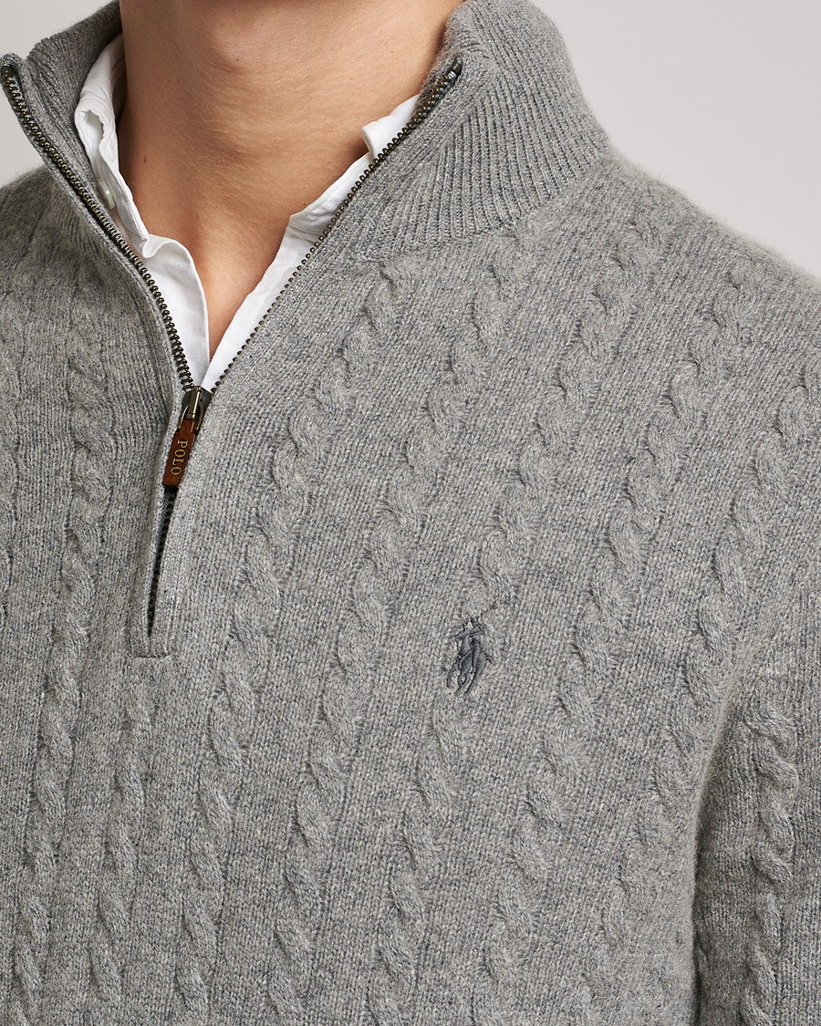 Homme | Pulls Et Tricots | Polo Ralph Lauren | Cotton/Wool Cable Half-Zip Fawn Grey Heather
