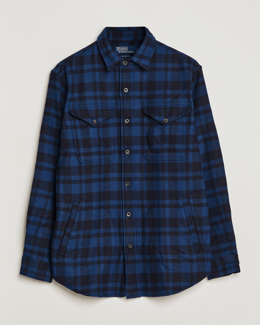 Homme | Chemises | Polo Ralph Lauren | Wool Blend Checked Overshirt Blue/Navy