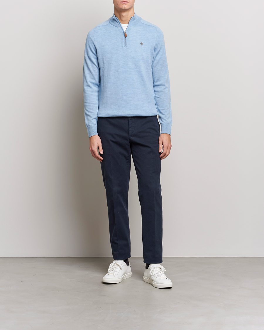 Homme | Pulls Et Tricots | Morris | John Merino Half Zip Light Blue