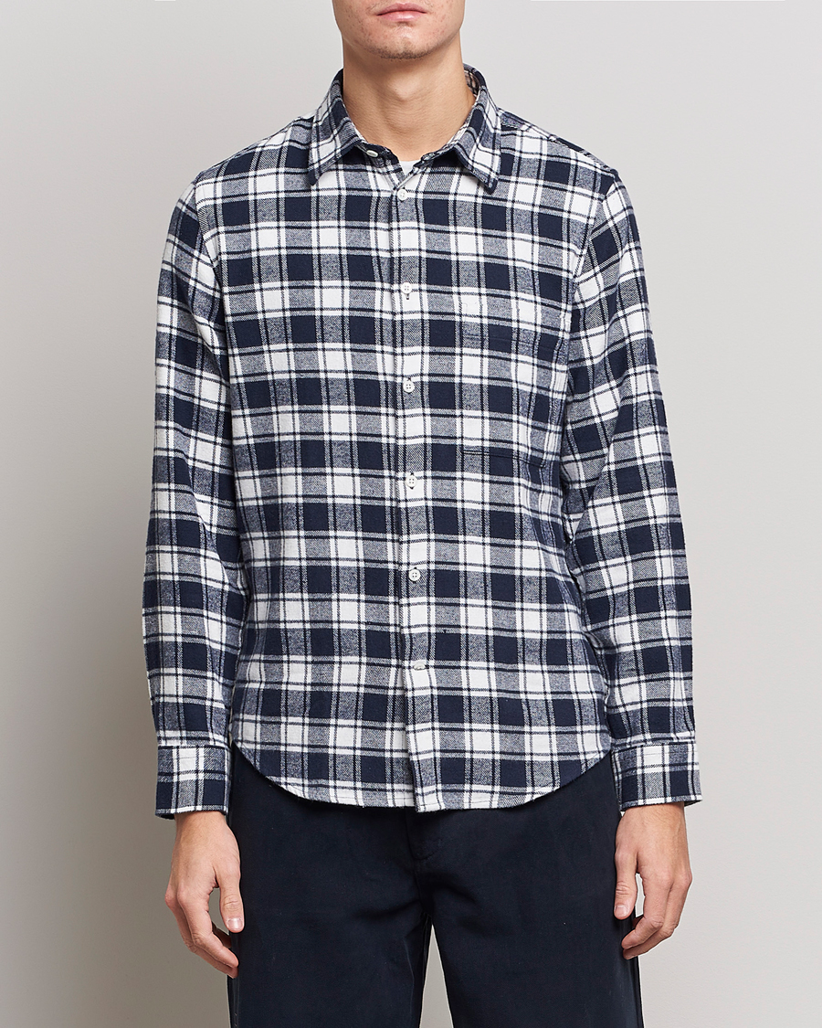 Homme | Chemises | NN07 | Arne Brushed Cotton Checked Shirt Navy/White