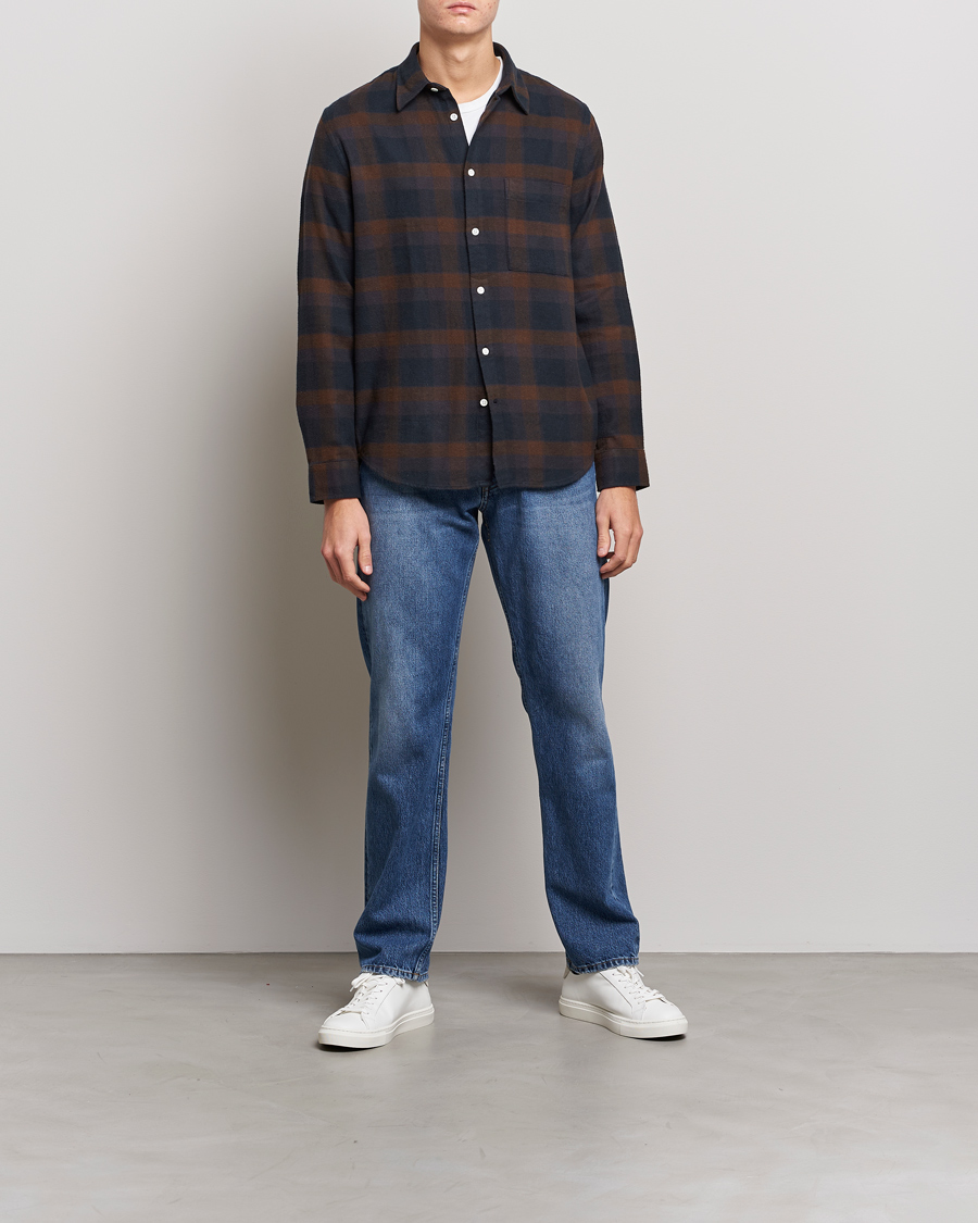 Homme | Chemises | NN07 | Arne Brushed Cotton Checked Shirt Brown/Navy