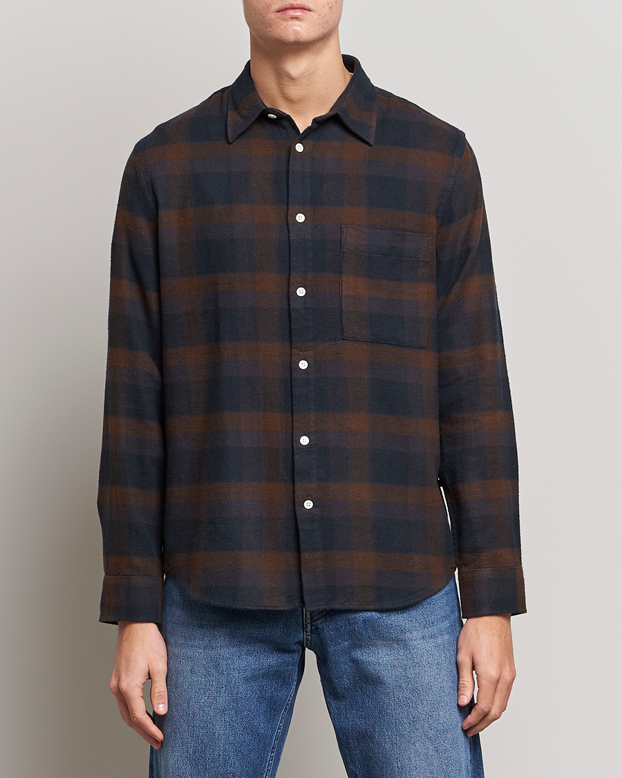 Homme | Chemises | NN07 | Arne Brushed Cotton Checked Shirt Brown/Navy